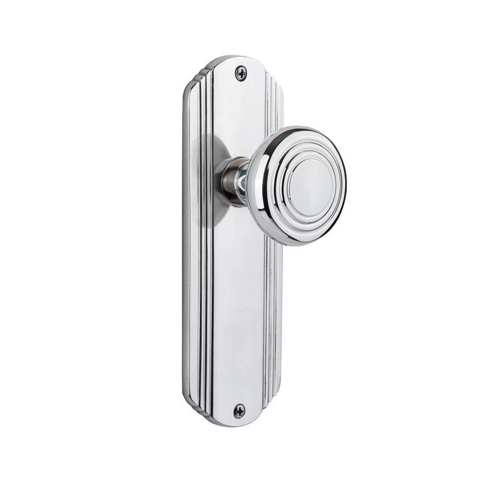 Nostalgic Warehouse DECDEC Complete Passage Set Without Keyhole Deco Plate with Deco Knob in Bright Chrome